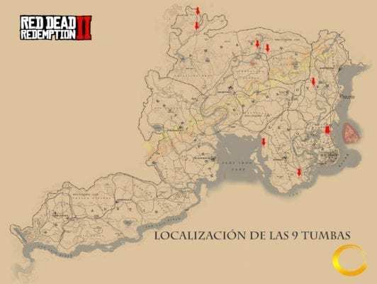 Mapa localización Tumbas Red dead redemption 2