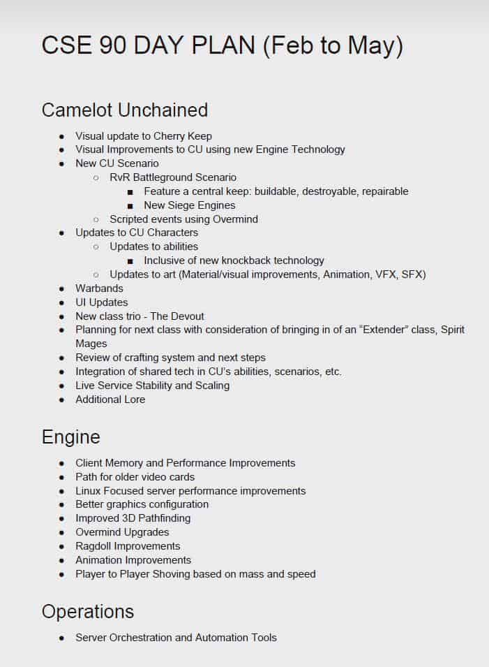 Camelot Unchained Roadmap Febrero a Mayo