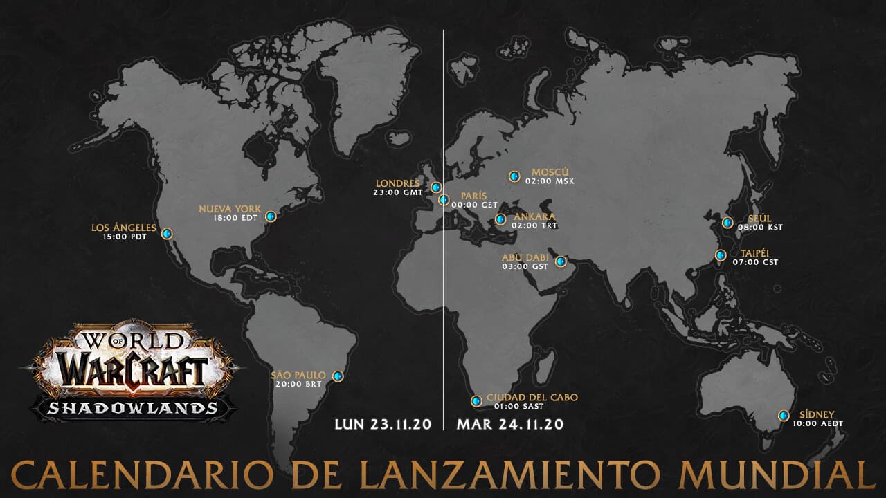 Mapa del lanzamiento global de Shadowlands